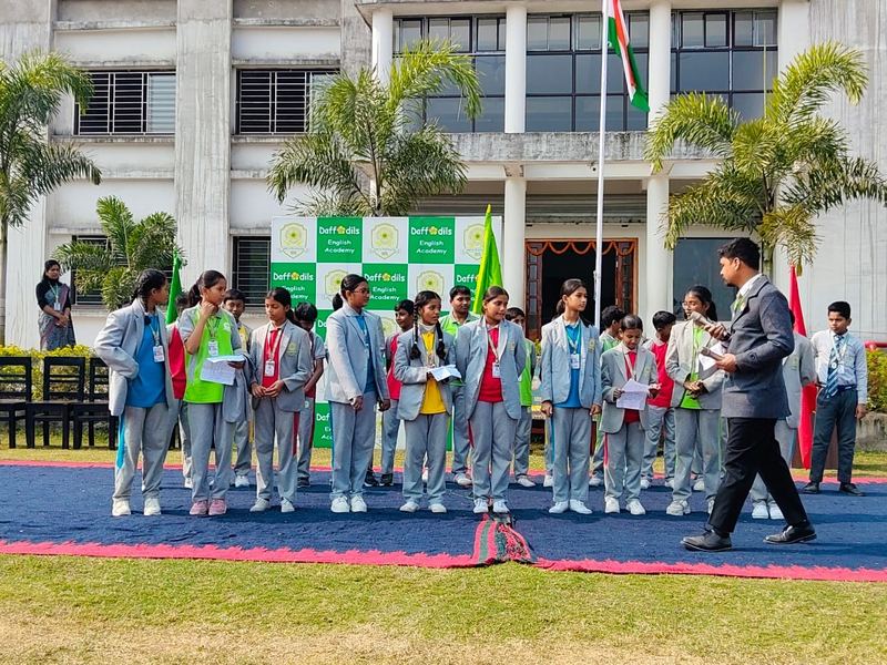 Students presenting a programme at the flag-hoisting ceremony